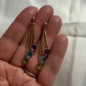 14K Amethyst, Blue Topaz and Peridot Earrings